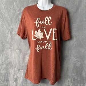 Texas True Threads Graphic T-Shirt Women LG Rust Fall In Love With Fall Orange
